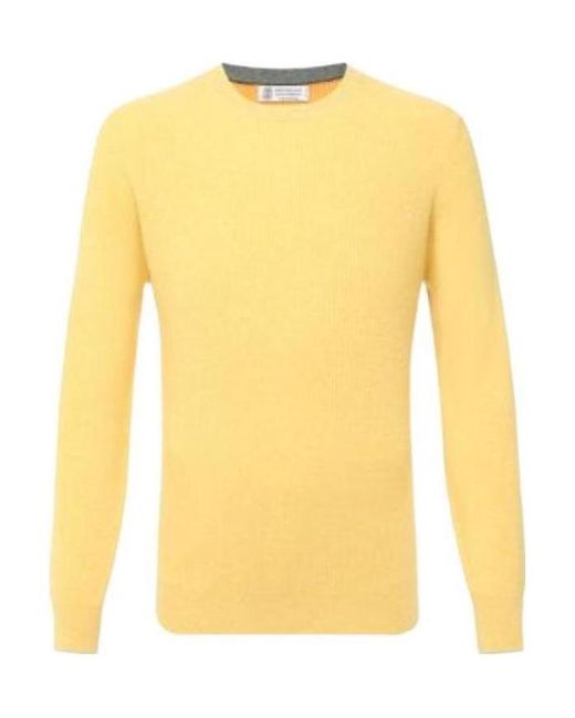 Brunello Cucinelli Yellow Ribbed-Knit Cashmere Sweatshirt for men