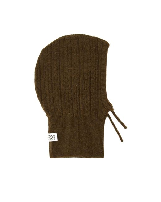 MM6 by Maison Margiela Green Numeric Patch Cable Knitted Hat for men