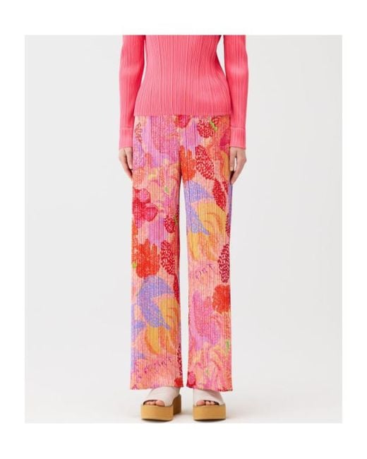 Pleats Please Issey Miyake Pink Printed Wide Leg Pleated Trousers