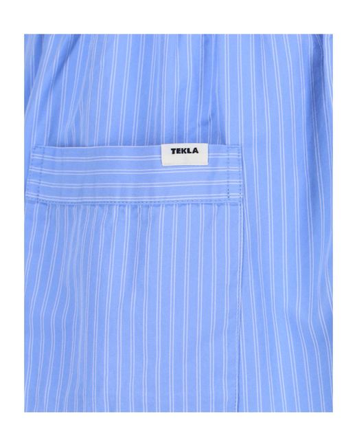 Tekla Blue Pinstriped Drawstring Shorts for men