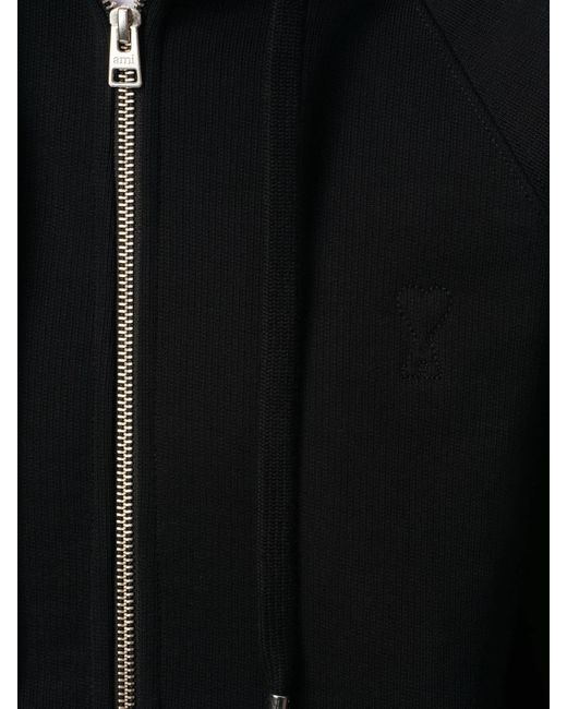 AMI Black Ami De Coeur Zip-Up Hoodie for men