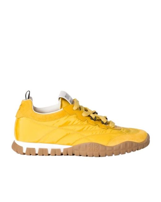 Miu Miu Yellow Tyre Technical Fabric And Suede Sneakers