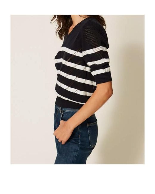 Twinset Blue Striped V-Neck Knitted Top