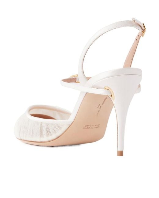 JENNIFER CHAMANDI White Leather-Trimmed Lace Pumps