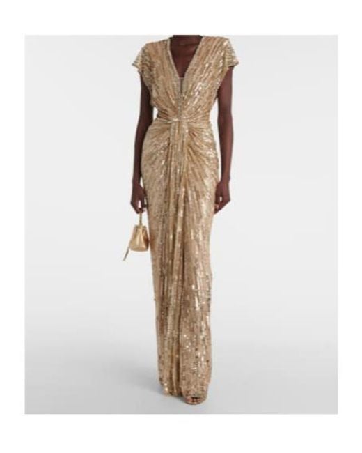 Jenny Packham Natural Zola Sequined Tulle Gown