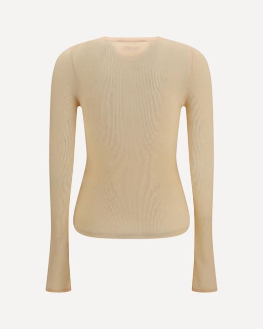 Chloé Natural Chloé Ribbed Henley Knitted Sweater