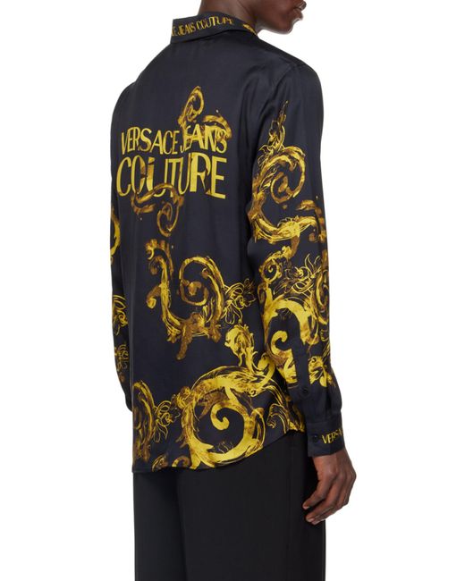 Versace Jeans Black Watercolour Couture-Print Shirt for men