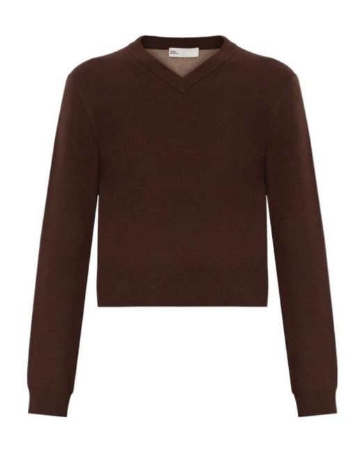 Tory Burch Brown V-Neck Wool-Cashmere Blend Sweater