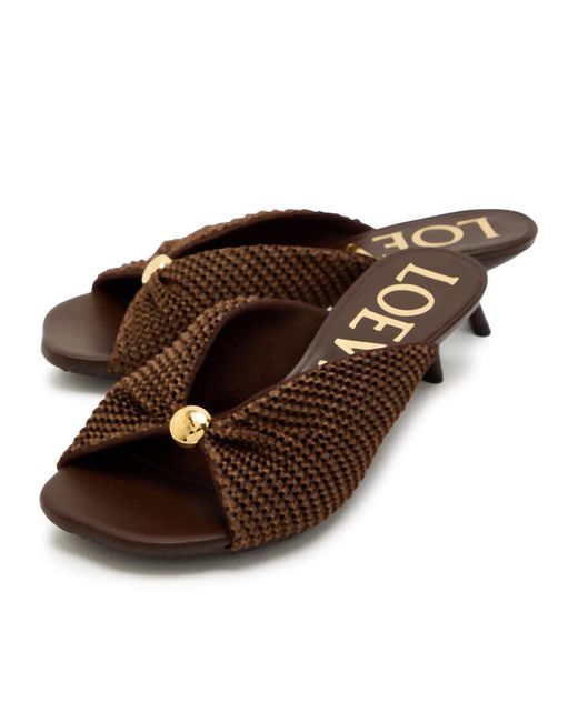 Loewe Brown Raffia And Leather Sandals