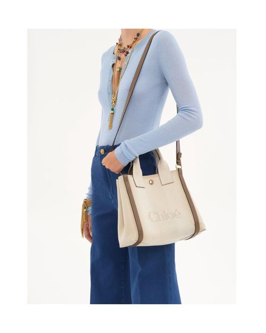 Chloé Natural Chloé Carry Logo Detailed Small Tote Bag