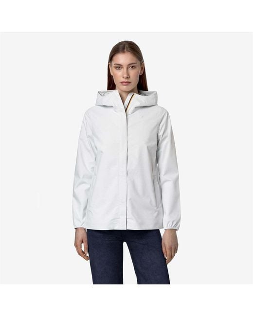 K-Way White Waterproof Zip Hooded Jacket