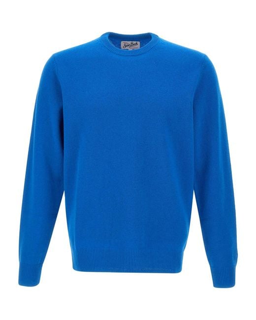 Mc2 Saint Barth Blue Ribbed Crewneck Jumper for men