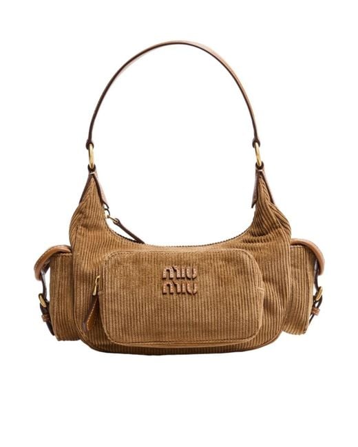 Miu Miu Brown Corduroy Bag With Multiple Pockets