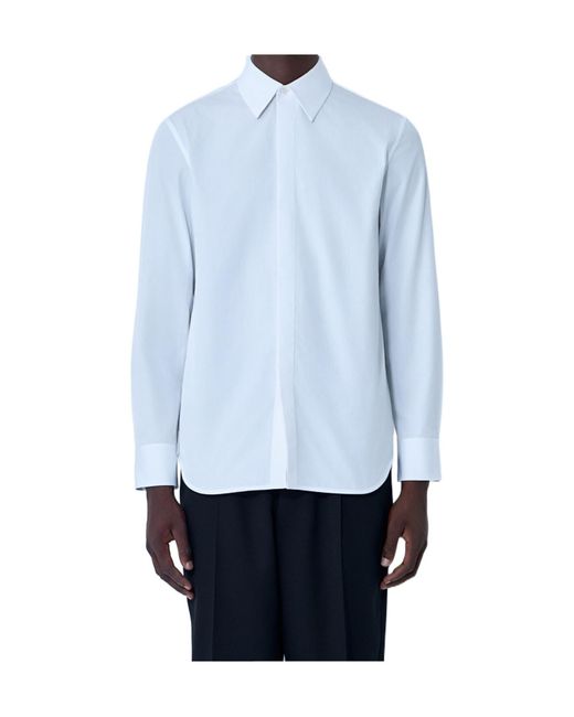 Jil Sander Blue Concealed Button Shirt for men
