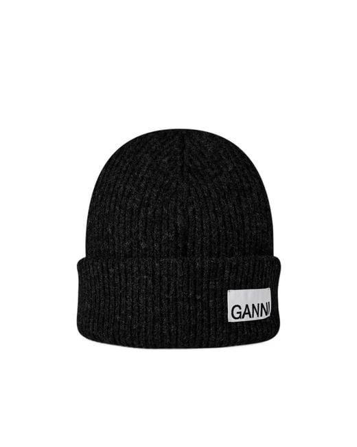 Ganni Black Oversized Wool Hat