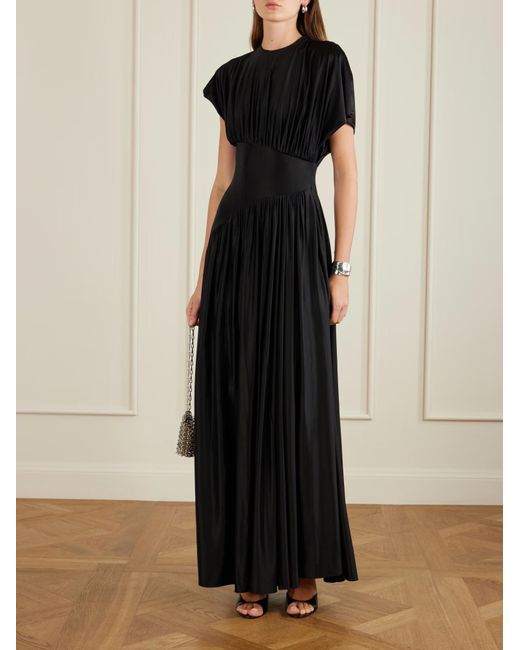 Rabanne Black Rabanne Crewneck Ruched Satin Dress