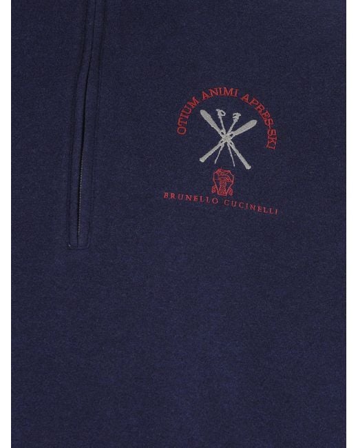 Brunello Cucinelli Blue Half-Zip High Neck Knitted Sweater for men