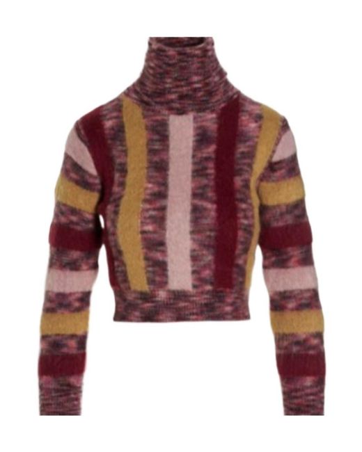 DSquared² Red Striped Cropped Turtle Neck Jumper