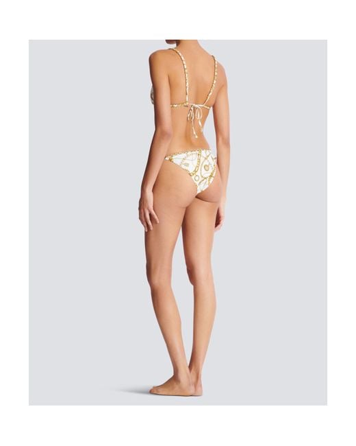 Balmain White Two Piece Chain-Print Triangle Bikini Set