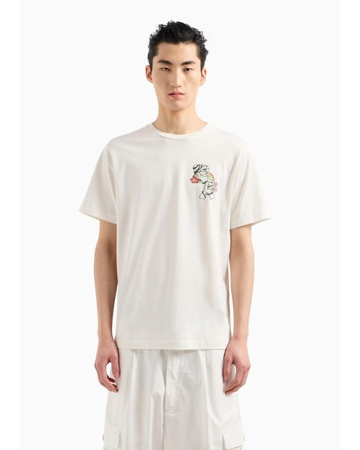 Emporio Armani White Monogram-Print Cotton T-Shirt for men