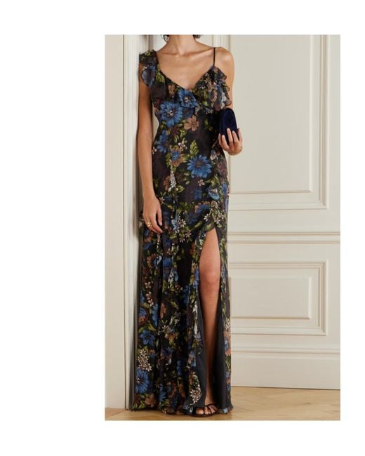 Veronica Beard Black Madeline Ruffled Floral-Print Silk-Voile Maxi Dress