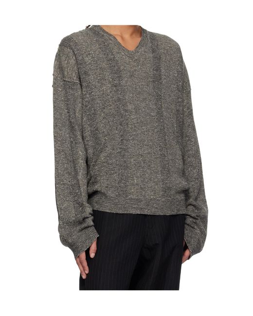 Maison Margiela Gray V-Neck Sweater for men