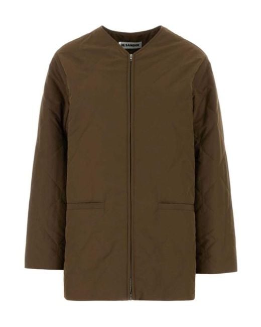 Jil Sander Brown Quilted Water-Repellent Jacket