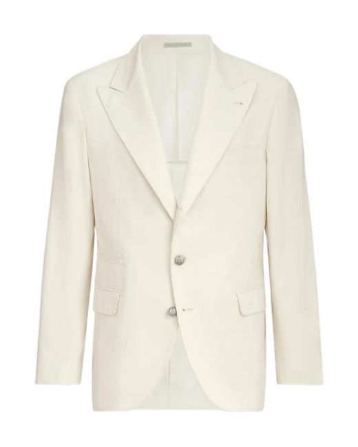 Brunello Cucinelli White Sea Island Cotton Narrow Wale Corduroy Deconstructed Blazer With Large Peak-Lapels And Metal Buttons for men