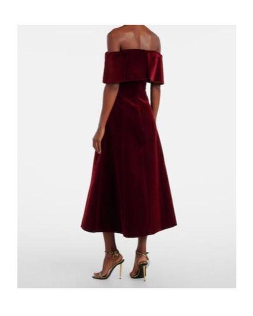 Emilia Wickstead Red Carita Off-Shoulder Cotton Velvet Midi Dress