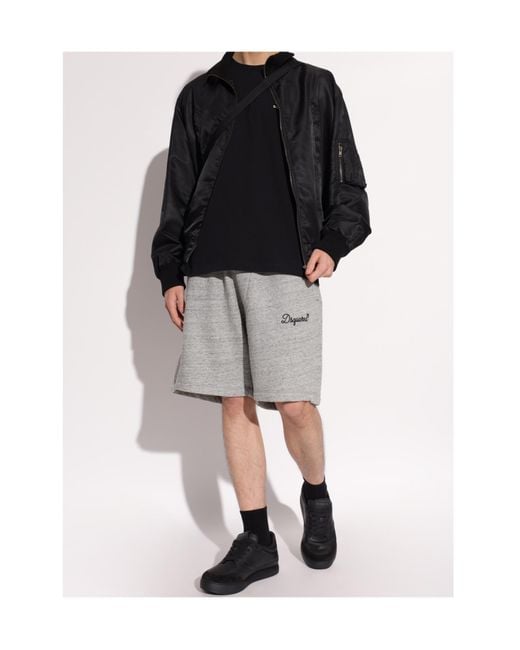 DSquared² Gray Logo Embroidered Drawstring Shorts for men