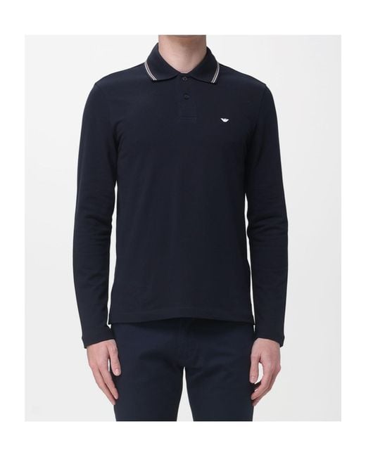 Emporio Armani Blue Logo Long-Sleeve Polo Shirt for men