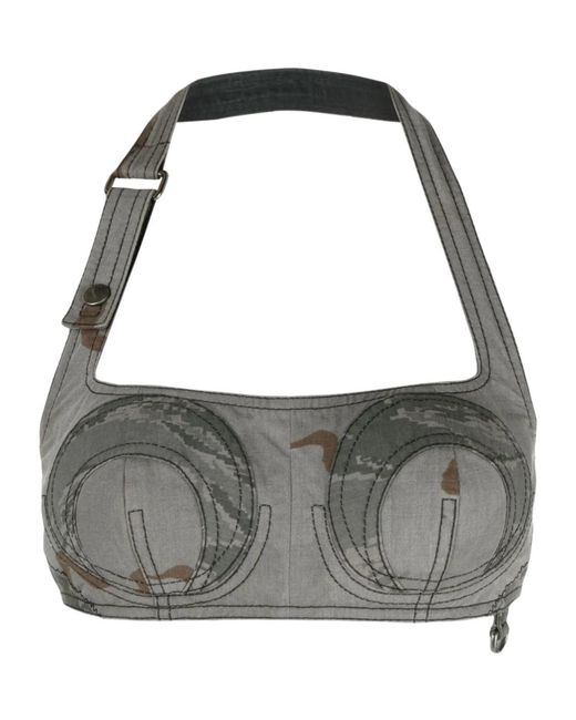 MARINE SERRE Gray Camouflage Print Halterneck Crop Top