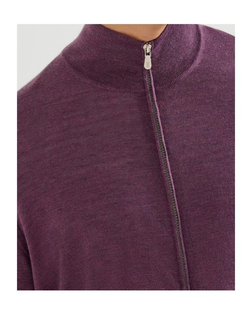 Brunello Cucinelli Purple Zip-Up Fine-Knit Cardigan for men