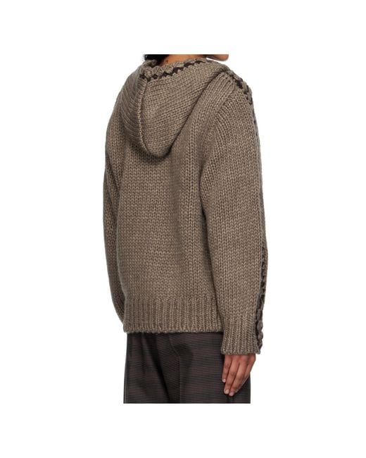 OPEN YY Brown Seam-Stitched Zip-Up Knit Hoodie