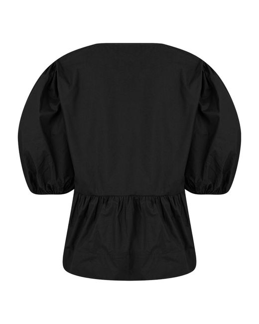 Ganni Black Stylish Puff-Sleeve Top