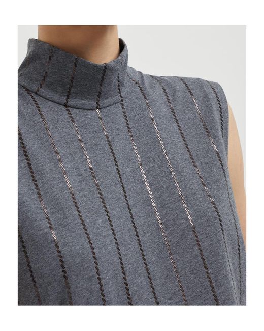 Brunello Cucinelli Gray Sequin-Embellished Top