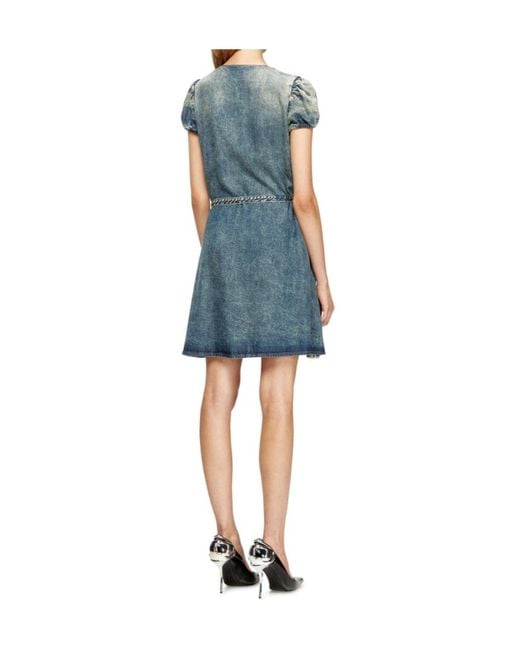 DIESEL Blue Puff-Sleeves Buttoned-Front Mini Day Dress