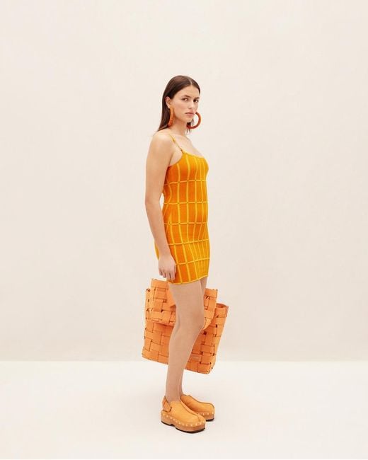 Jacquemus Orange La Robe Maille Malha Checked Mini Dress