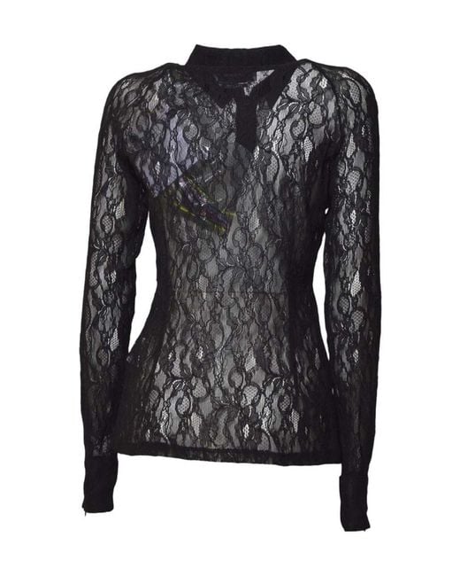 MSGM Black Floral Stretch Lace Zipped Shirt