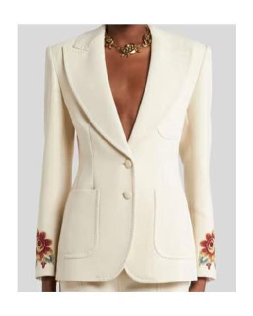 Etro Natural Floral-Embroidered Single-Breasted Blazer