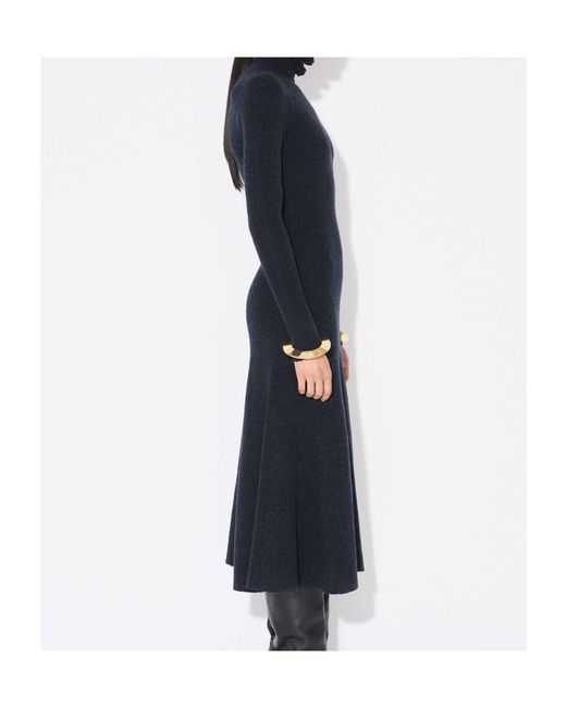 Alaïa Blue Alaïa Tweed Knitted High-Neck Dress