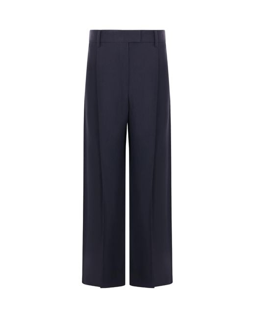 Brunello Cucinelli Blue Fluid Twill Loose Pleated Trousers