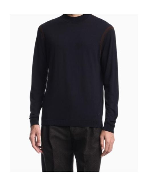 Emporio Armani Blue Lyocell Blend Sweater With Inlay Details for men
