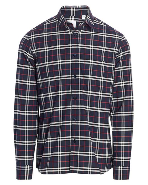 Burberry Blue Checked Slim-Fit Shirt for men