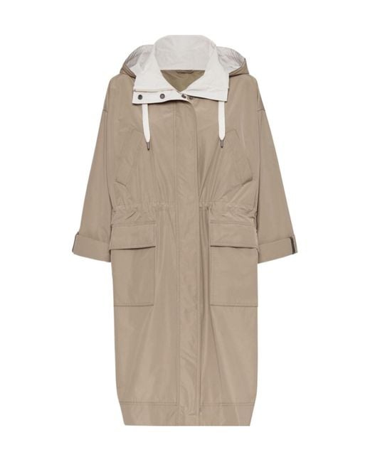 Brunello Cucinelli Natural Monili Hooded Outerwear Jacket