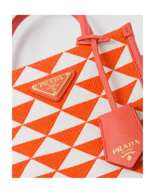Prada Logo Detailed Monogram Tote Bag in Orange | Lyst