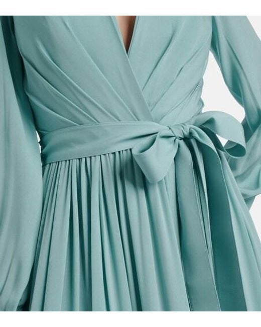 Elie Saab Blue Lace-Trimmed Silk-Blend Midi Dress