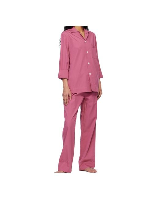 Tekla Pink Poplin Long-Sleeved Pyjama Shirt