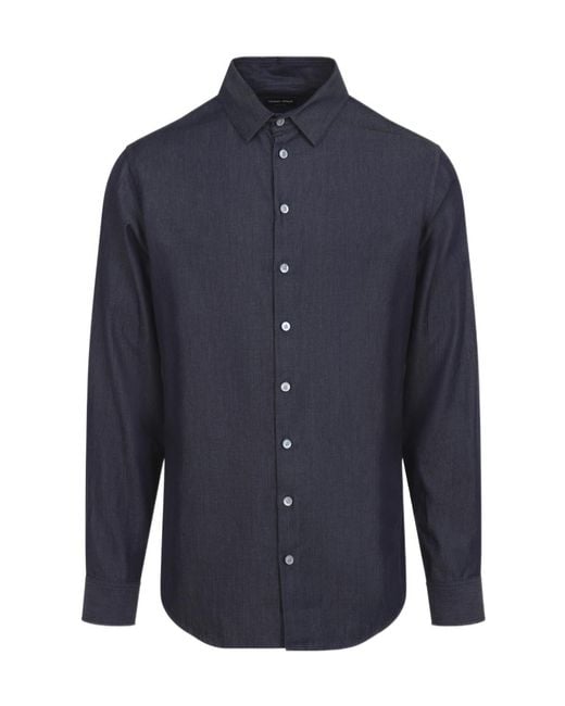 Giorgio Armani Blue Slim Fit Cotton Shirt for men