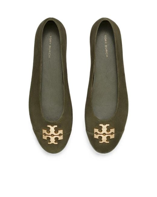 Tory Burch Green Charlie Logo-Plaque Ballet Flats